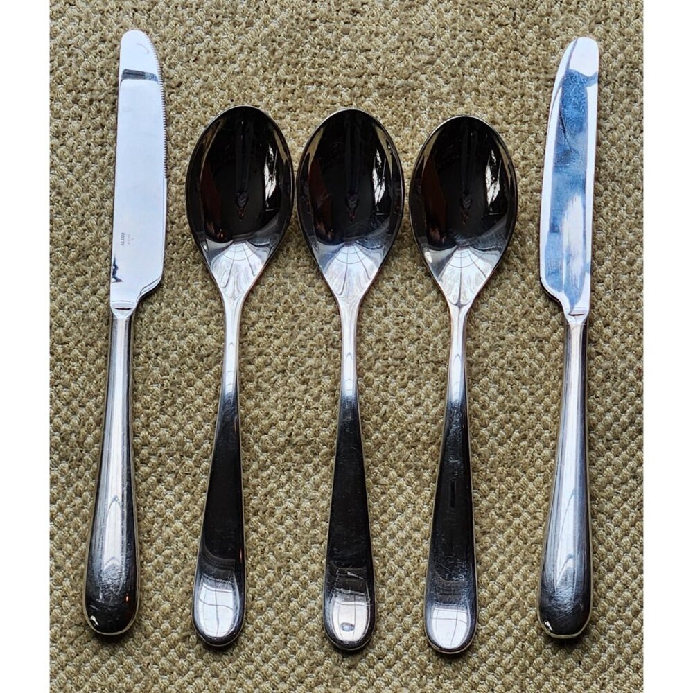 Alessi Nuovo Milano Inox Stainless 3 Table Soup Spoons 2 Dinner Knives Flatware